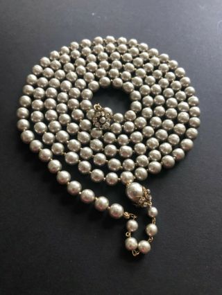 Sign Miriam Haskell Champion Baroque Pearls Rhinestone Necklace Jewelry 59” Long