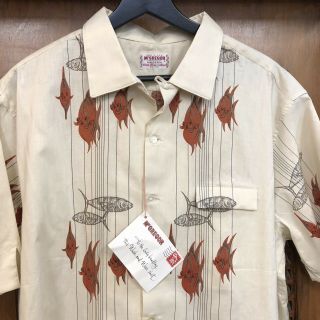 Vintage 1950’s Atomic Fish Pattern Cotton Loop Collar Rockabilly Shirt - Nos - Xl