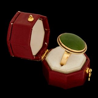 Antique Vintage Art Deco 18k Gold Chinese Carved Nephrite Jade Pinky Ring S 4.  25