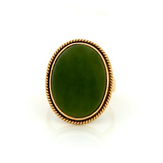 Antique Vintage Art Deco 18k Gold Chinese Carved Nephrite Jade Pinky Ring S 4.  25 2