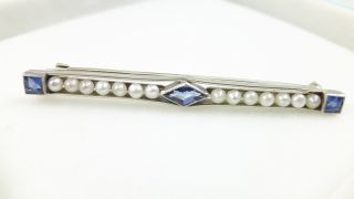 Vintage Art Deco 18ct White Gold Sapphire And Pearl Brooch