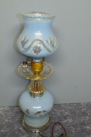 Vintage Satin Frosted Blue Glass Hurricane Boudoir Vanity Lamp