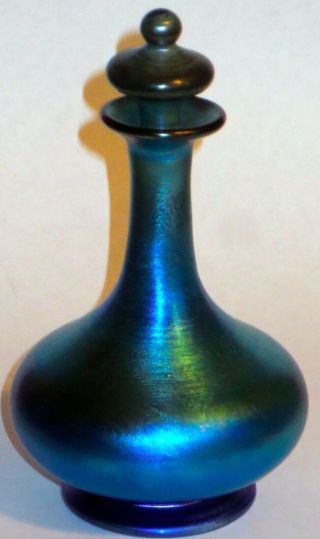 Rare L.  C.  Tiffany Art Nouveau Blue Iridescent Favrile Perfume Or Scent Bottle