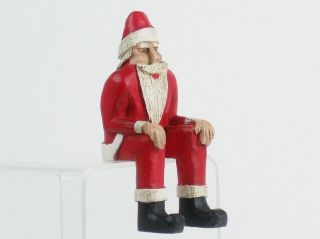 Hand Painted Wood Carving Santa Claus Shelf Sitter Signed Rab