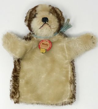 Vintage Steiff Molly Dog Hand Puppet W/tag & Ear Button Vgc Scp