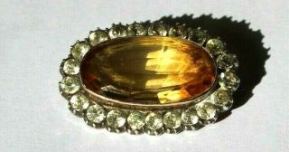 Antique Georgian 9ct Gold & Silver Natural Citrine & Paste Brooch / Pin.