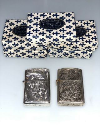 Set of 4 Antique Italian PERUZZI 800 Silver Zippo Lighter Cases and 5 Boxes 4