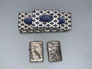 Set of 4 Antique Italian PERUZZI 800 Silver Zippo Lighter Cases and 5 Boxes 7