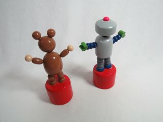 FAO Toys R Us Wooden Push Up Pop Up FInger Puppet Bear & Robot - Fun for Kids 2