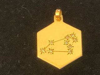 Vintage 14k Yellow Gold And Diamonds Zodiac Star Sign Leo Charm Pendant 3.  7g