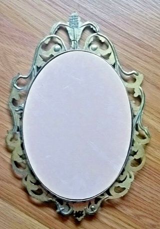 Large Vtg Ornate Metal Brass Made in Italy Oval Picture Frame w/ Convex Glass 2