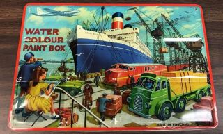 1950s Vintage Water Color Colour Tin Paint Box England 9.  5 " X14 " Page London Orig
