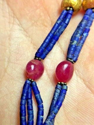 Ancient Lapis Solid Gold Bead Real Ruby Jade Tiger Head Pendant Necklace 4