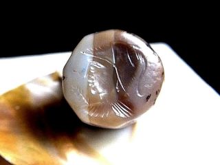 Ancient Agate Roman Knight With Helmet Intaglio 3 Tone Bead Sigent Stamp