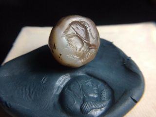 Ancient Agate Roman Knight With Helmet Intaglio 3 tone Bead Sigent Stamp 2