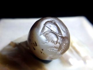 Ancient Agate Roman Knight With Helmet Intaglio 3 tone Bead Sigent Stamp 4