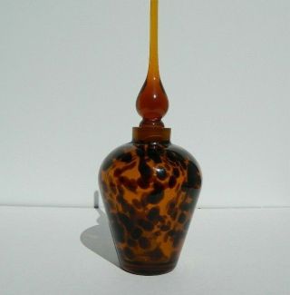 Vintage Nos Amber Colored With Black Spots Glass Perfume Bottle With Dauber