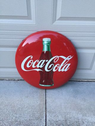 Vintage Coca Cola 24” Porcelain Button Sign W/bracket Investment Grade