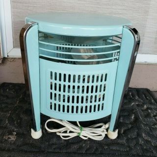 VINTAGE LAKEWOOD F - 12 3 SPEED COUNTRY HASSOCK FLOOR TURQUOISE FAN 2