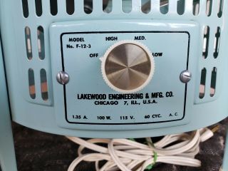 VINTAGE LAKEWOOD F - 12 3 SPEED COUNTRY HASSOCK FLOOR TURQUOISE FAN 7