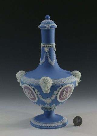 Rare 19th C.  Wedgwood (only) Three Color Jasperware Dip Barber Bottle And Cover.
