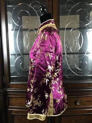 Chinese Purple Gold Silk Embroidered Robe Kimono Textile Shirt Top China XXL 2