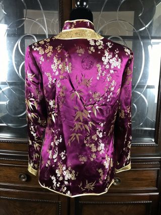 Chinese Purple Gold Silk Embroidered Robe Kimono Textile Shirt Top China XXL 3
