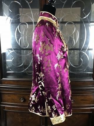 Chinese Purple Gold Silk Embroidered Robe Kimono Textile Shirt Top China XXL 4