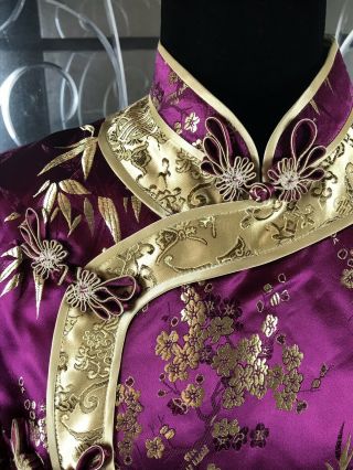 Chinese Purple Gold Silk Embroidered Robe Kimono Textile Shirt Top China XXL 5