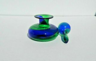 Vtg NOS Small Blue And Green Swirled Hand Blown Perfume Bottle W Matching Dauber 2