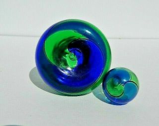 Vtg NOS Small Blue And Green Swirled Hand Blown Perfume Bottle W Matching Dauber 3