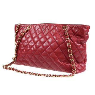 Chanel Quilted Matelasse Chain Shoulder Bag Red Leather Vintage Auth Z57 W