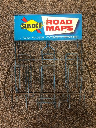 Vintage Sunoco Road Map Display Rack Advertising Service Station Sun Oil Co