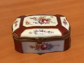 Vintage Porcelain Floral Hand Painted Hinged Trinket Box P157