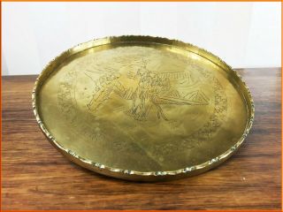 Antique Engraved Chinese Brass Serving Tray Heavy Large Vintage Oriental Etched
