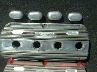 EDMUNDS aluminum finned valve covers vintage 392 chrysler hemi & breathers 3