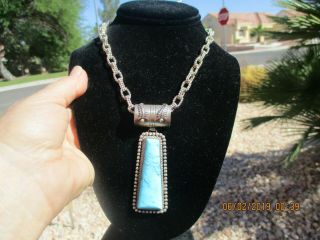 Vintage Navajo Sterling Large Turquoise Pendant Necklace R.  B.  Running Bear L@@k