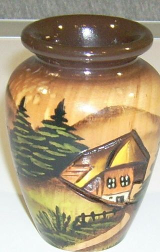 Vtg Wooden German Black Forest Vase 3d Decor Hand Carved Pottery House