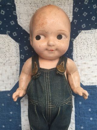 Buddy Lee Composition Antique Doll Advertising Embossed Lettering Overalls