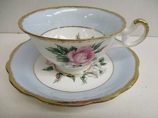 1850 Eb Foley Vintage Bone China Tea Cup And Saucer Blue W/ Rose & Gold Trim