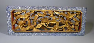 Fine Antique 19th C.  Chinese Gilt Wood Carving Panel Multi Coloured Surround 6
