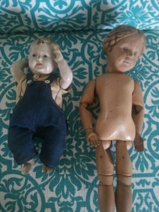 Antique Doll One Is Wooden Shoenhut Doll