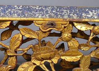 FINE ANTIQUE 19TH C.  CHINESE GILT WOOD CARVING PANEL BLUE SURROUND 5 2