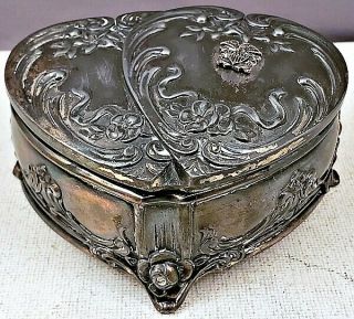 Ant Jennings Brothers Art Nouveau Heart Shape Jewelry Casket U.  S.  Navy Crest Nr