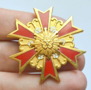 Japan Japanese Ww2 Military Firefighters Pin Badge Medal Gold Plated Brass Rare