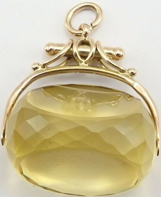 Large Antique 9carat Gold Swivel Spinner Watch Fob With Cairngorm Citrine Stone.