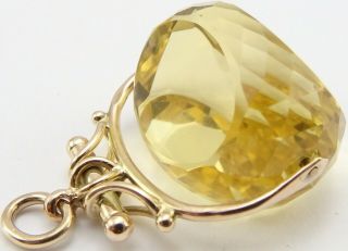 Large antique 9carat gold swivel spinner watch fob with cairngorm citrine stone. 3