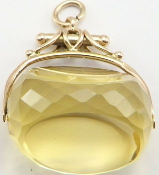 Large antique 9carat gold swivel spinner watch fob with cairngorm citrine stone. 5