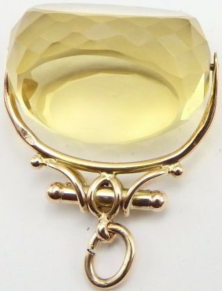 Large antique 9carat gold swivel spinner watch fob with cairngorm citrine stone. 6