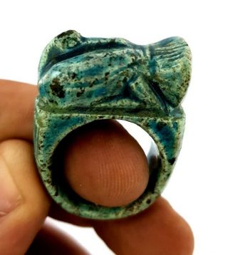 Rare Egyptian Amulet Ring Ancient Antiques Faience Ibis Figurine Bird Talisman